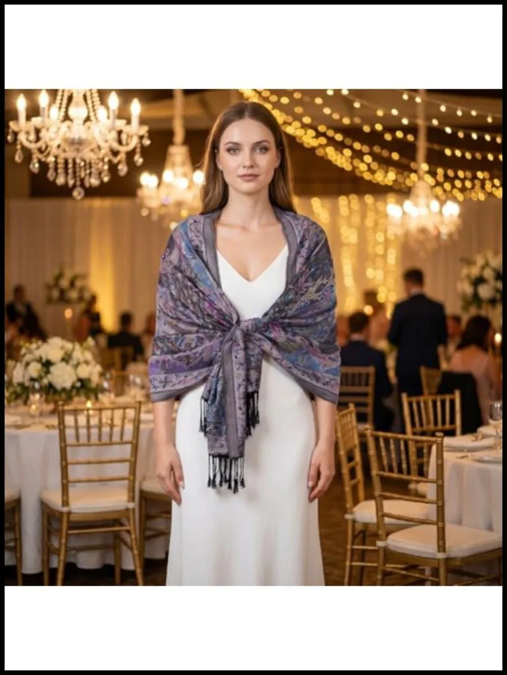 Paisley Shawl Wrap with Fringe Soft Silky Hijab Jacquard Scarf for Evening